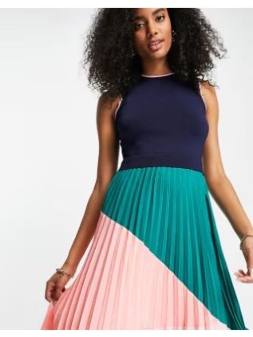 Ted Baker VGUC Indigo colourblock pleated dress in Size 0 - Picture 3 of 9